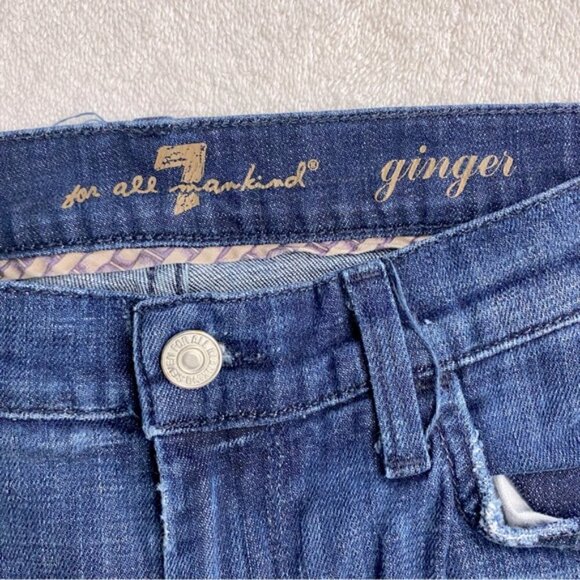 7 For All Mankind Ginger Blue Med Wash Mid Rise Wide Leg Flare Leg Jeans 27 - Picture 3 of 15